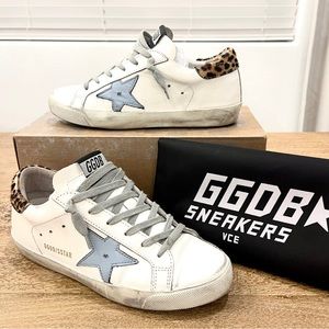 Authentic GGDB Superstar Leopard Print Back Cloud Blue Star Size 37
